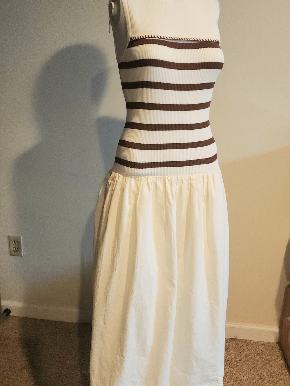 Mon Renn Rhythm Stripe Drop Waist Midi Dress